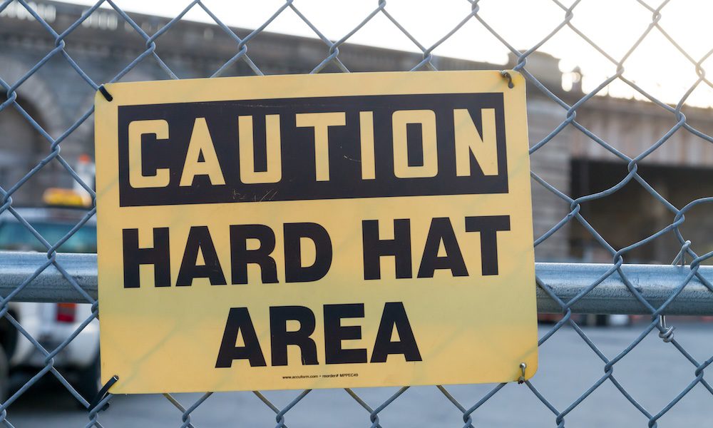 Caution Hard Hat Area sign in New York City